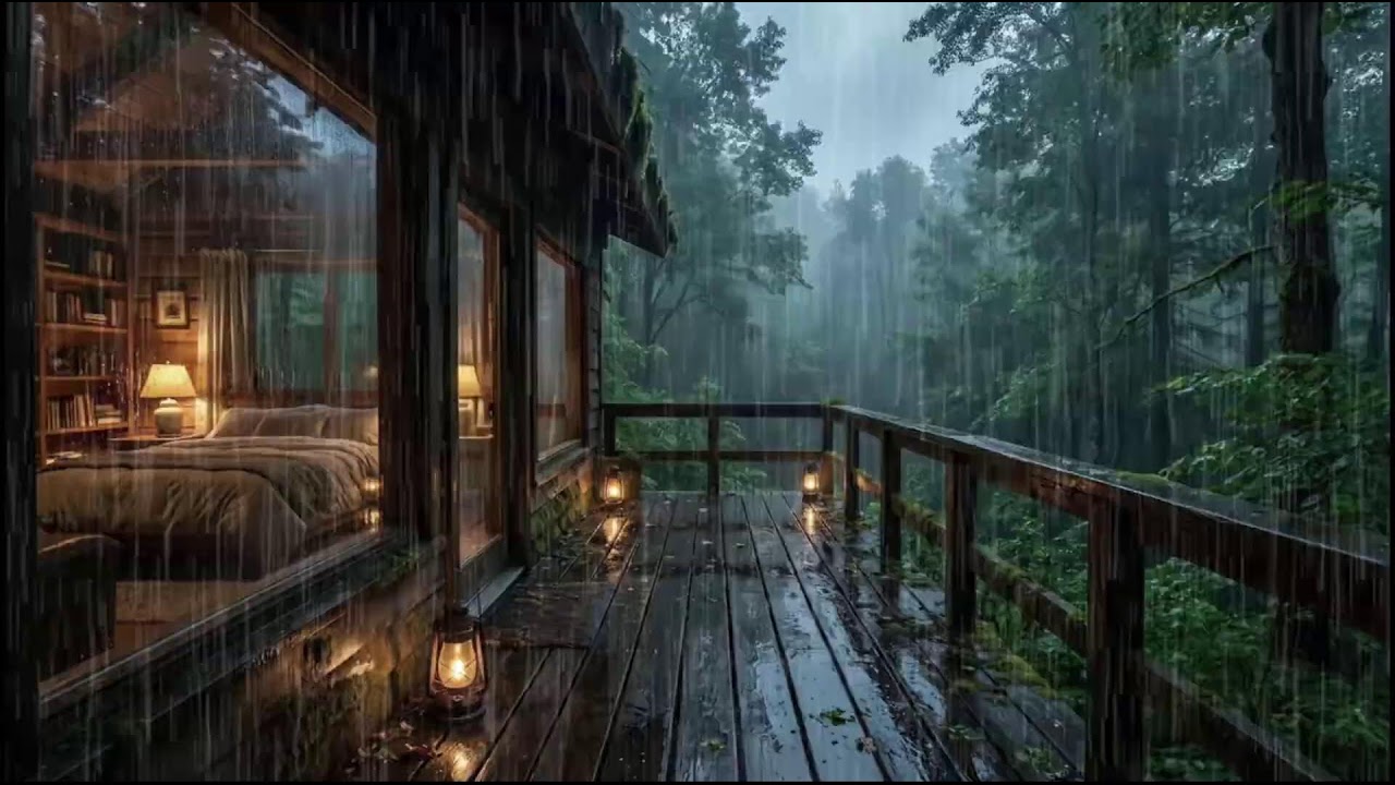 Night Rain at a Warm Forest Cabin 🌧 Gentle Rain Sounds for Deep, Restful Sleep