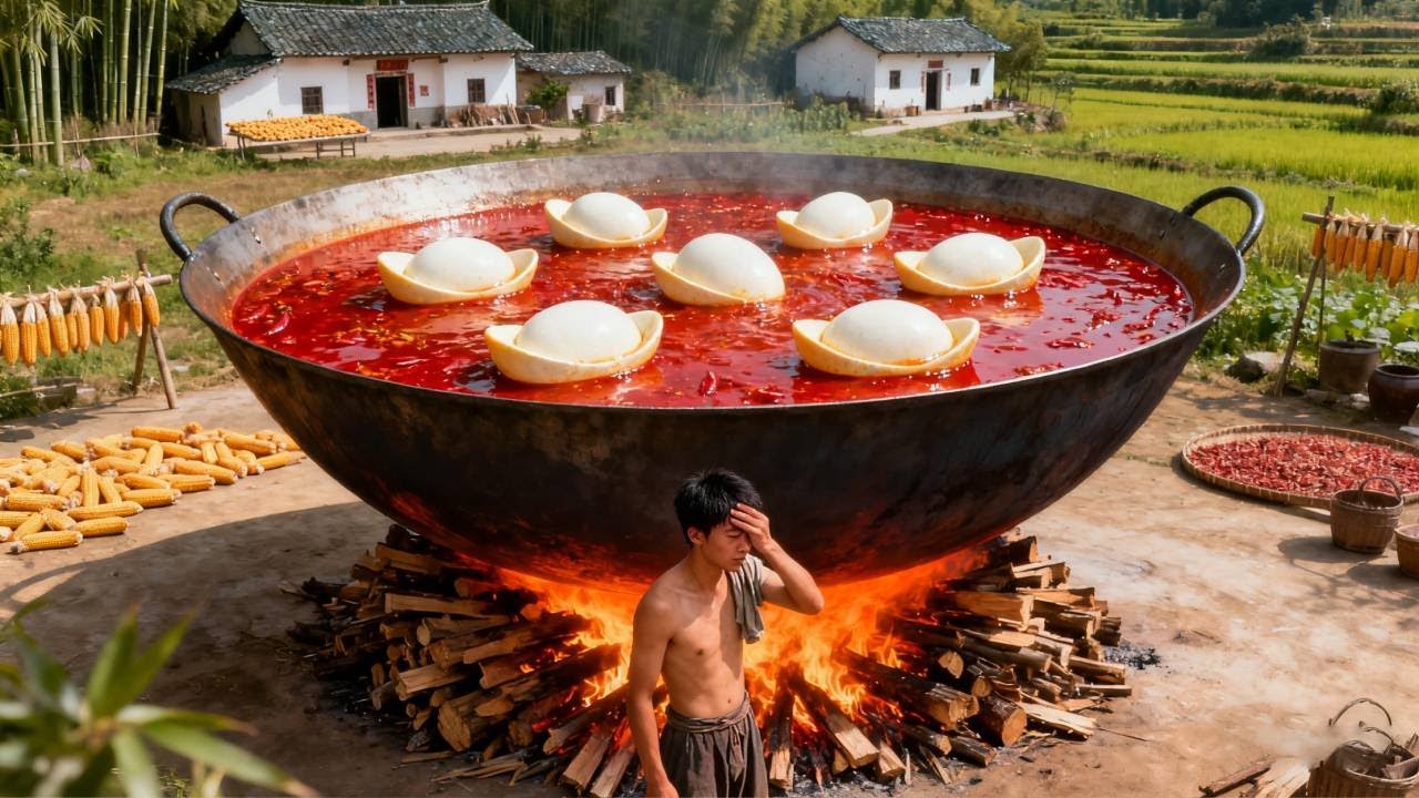 The guy uses 10 white ingot shaped butter to fry the hot pot #hotpot #rural #food