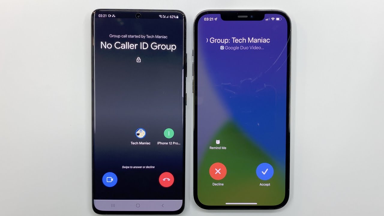 Samsung S21 Ultra vs iPhone 12 Pro Max Google Duo Incoming Call & Note Messages
