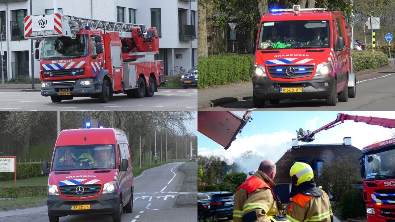 Rietdakteams! Brandweer met spoed onderweg naar grote brand in villa met rietendak Brahmspark Drunen