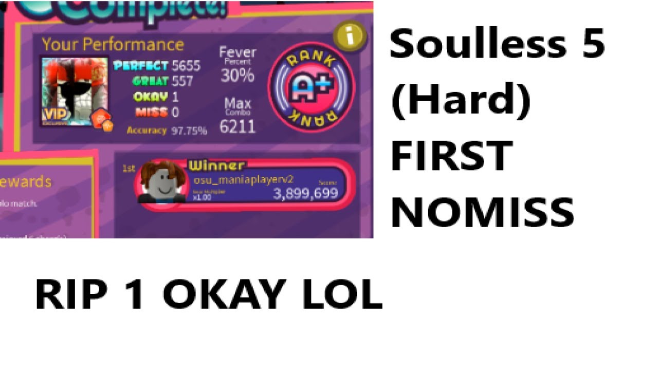 (First ever NoMiss) Robeats | Soulless 5 (Hard) Nogear x6211 combo / Tech FC | A+ | Difficulty 34