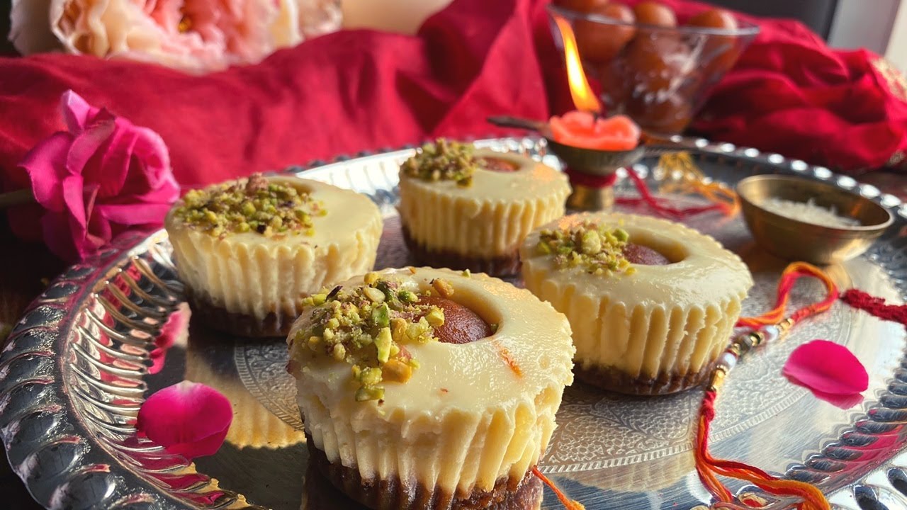 Eggless Mini Gulab Jamun Cheesecake Recipe | Mini Cheesecake Recipe