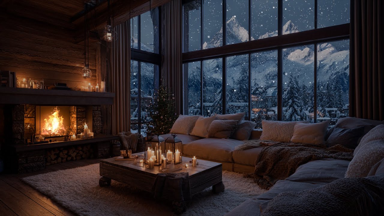 Gentle Snow Moving in Silence Around Warm Firelight ❄️ A Tranquil Space for Focus