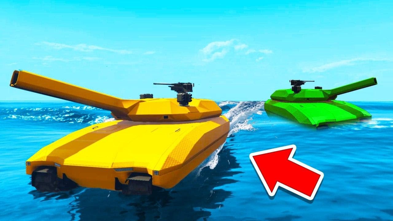 ЕЗДИМ НА ТАНКАХ ПО ВОДЕ В GTA! (безумие)