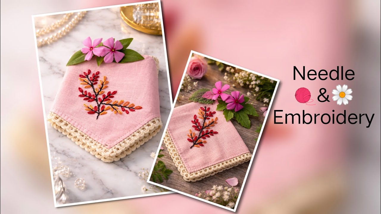 Embroidery On Handkerchief//Needle&Embroidery