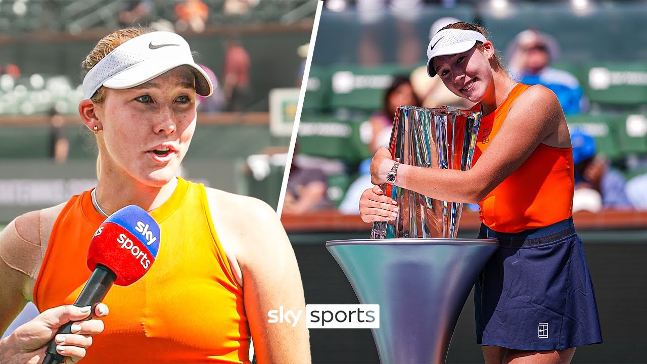 Mirra Andreeva reacts to defeating Aryna Sabalenka and winning the Indian Wells title 🏆