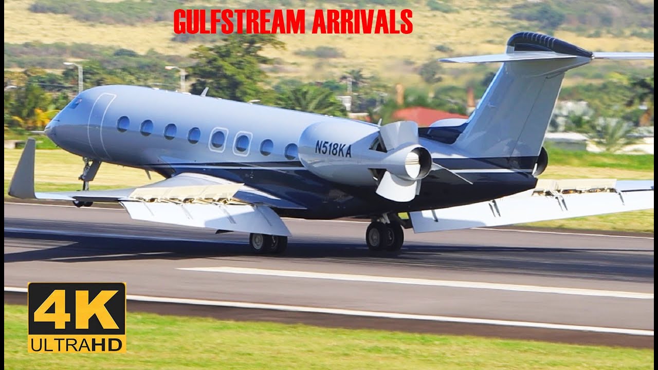 (4K) / Gulfstream Arrivals / G150, G280, G650ER, G550, G650, G4, G450..@ St. Kitts / Caribbean