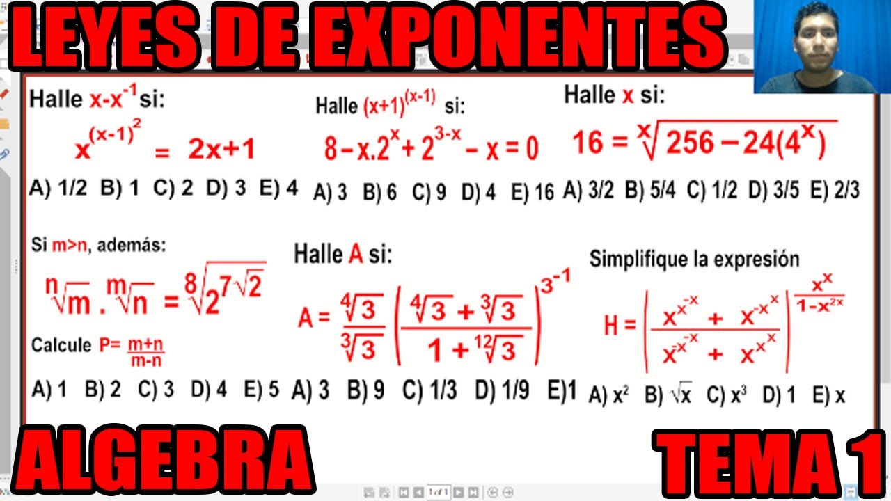 LEYES DE EXPONENTES (NIVEL INTERMEDIO- AVANZADO) ALGEBRA PROBLEMAS RESUELTOS