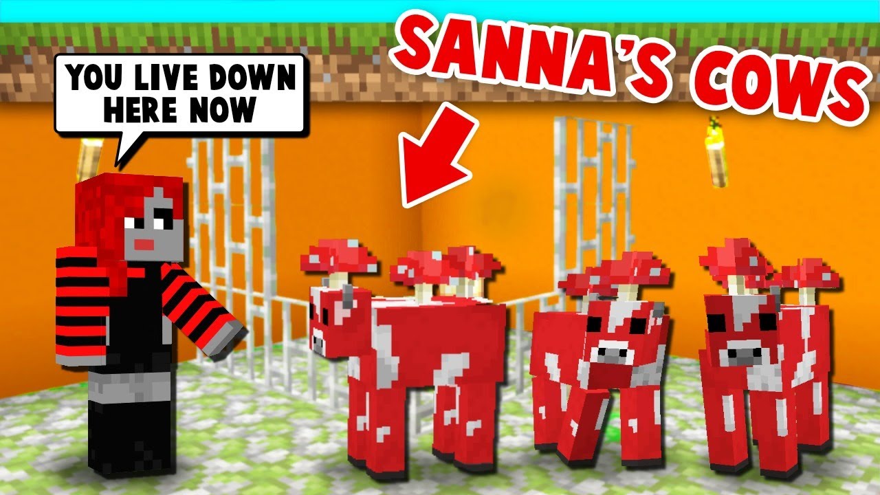 I STOLE SANNA'S MUSHROOM COWS And Hide them UNDERGROUND In MINECRAFT!