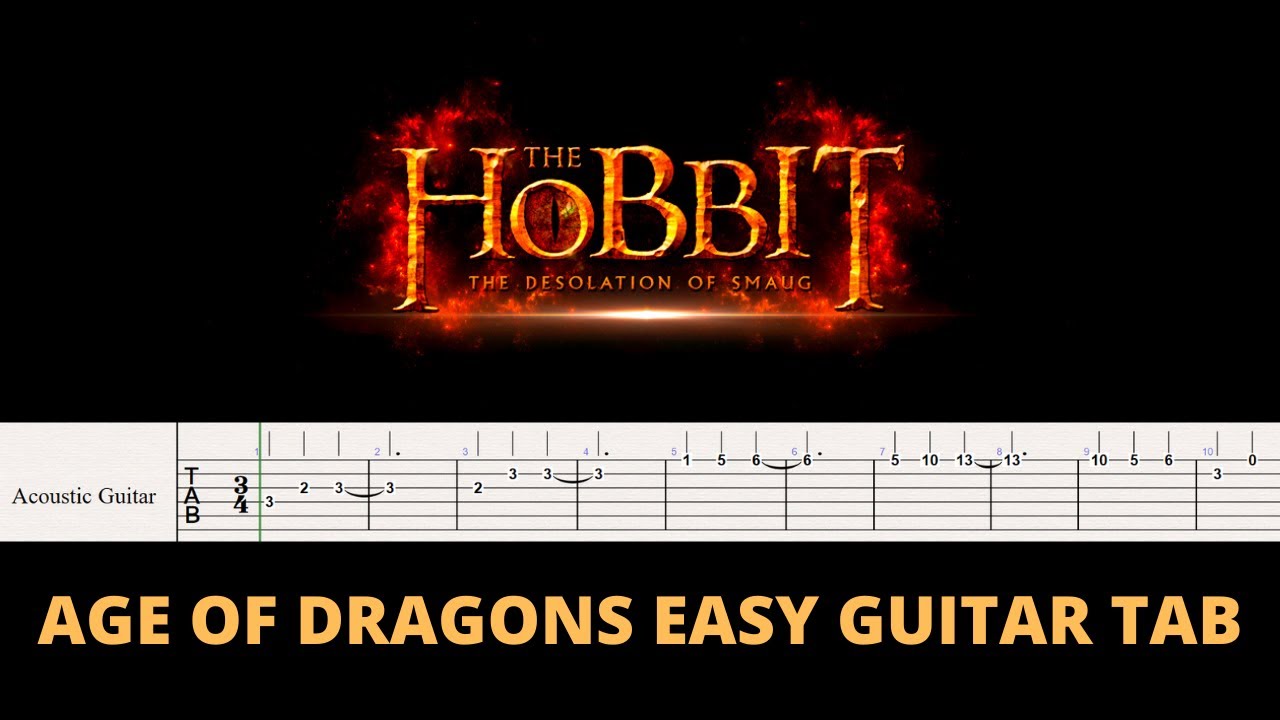 HOBBIT 2 OST AGE OF DRAGONS THEME - Easy Guitar TAB Tutorial + PDF SHEET MUSIC