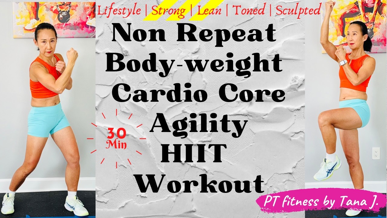 30 Min Intense None Repeat Body-weight Cardio Core Agility HIIT Workout