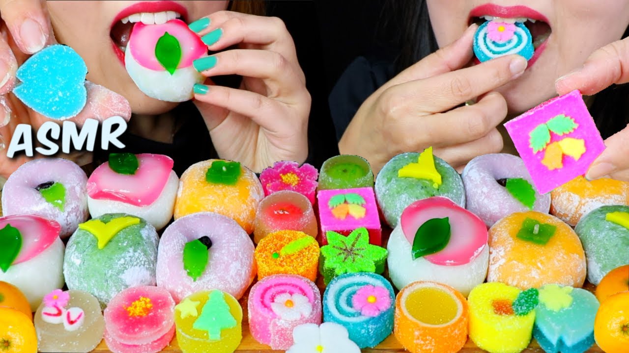 ASMR RAINBOW WAGASHI JELLY CANDY + RICE CAKES 찹쌀떡 먹방 | Kim&Liz ASMR