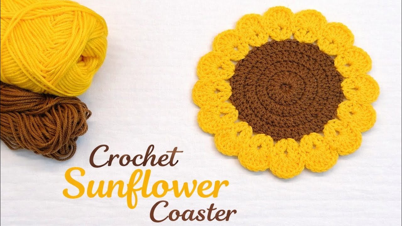 Crochet sunflower coaster tutorial @Cherrycrochet786 