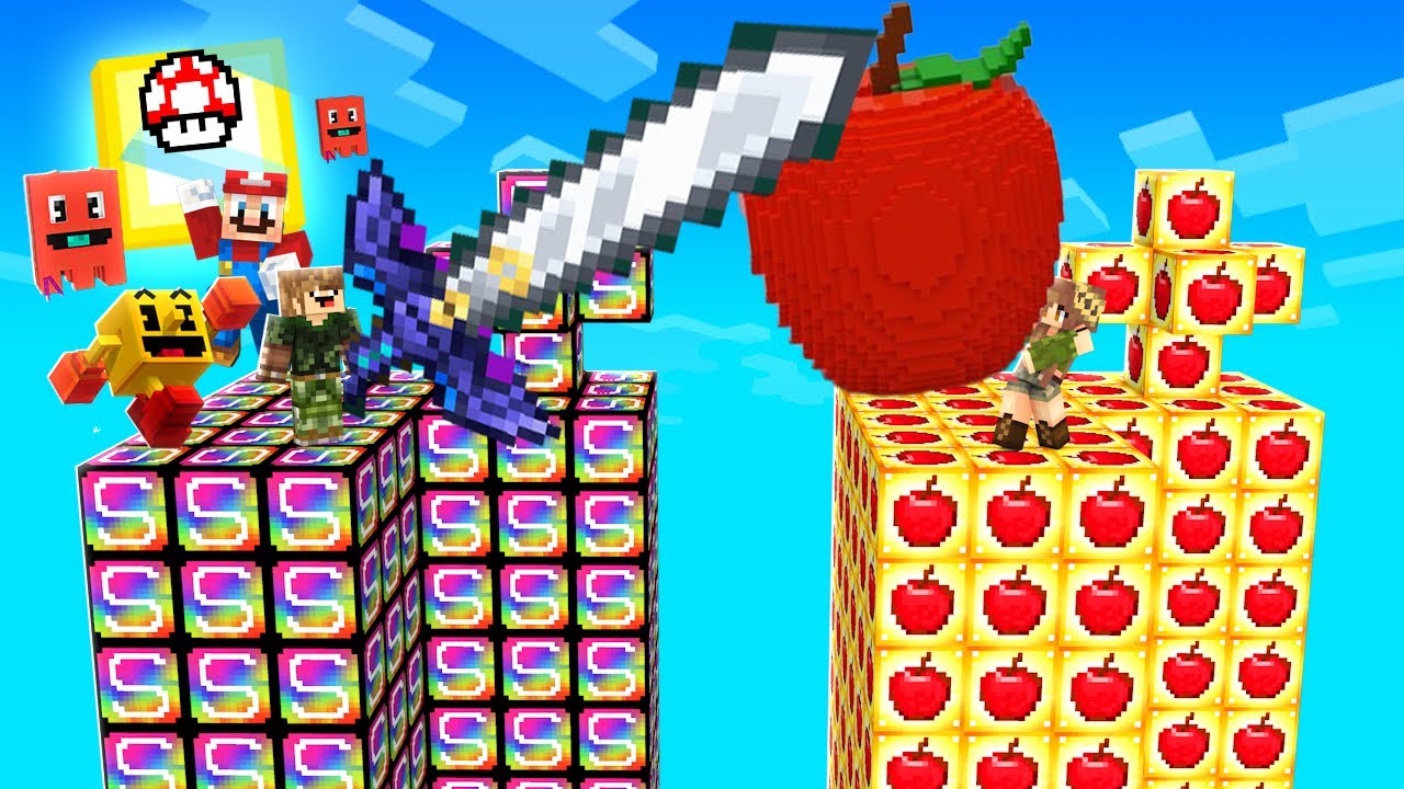 ILHA VIDEOGAME vs ILHA MAÇÃ | MINECRAFT ILHA LUCKY BLOCK