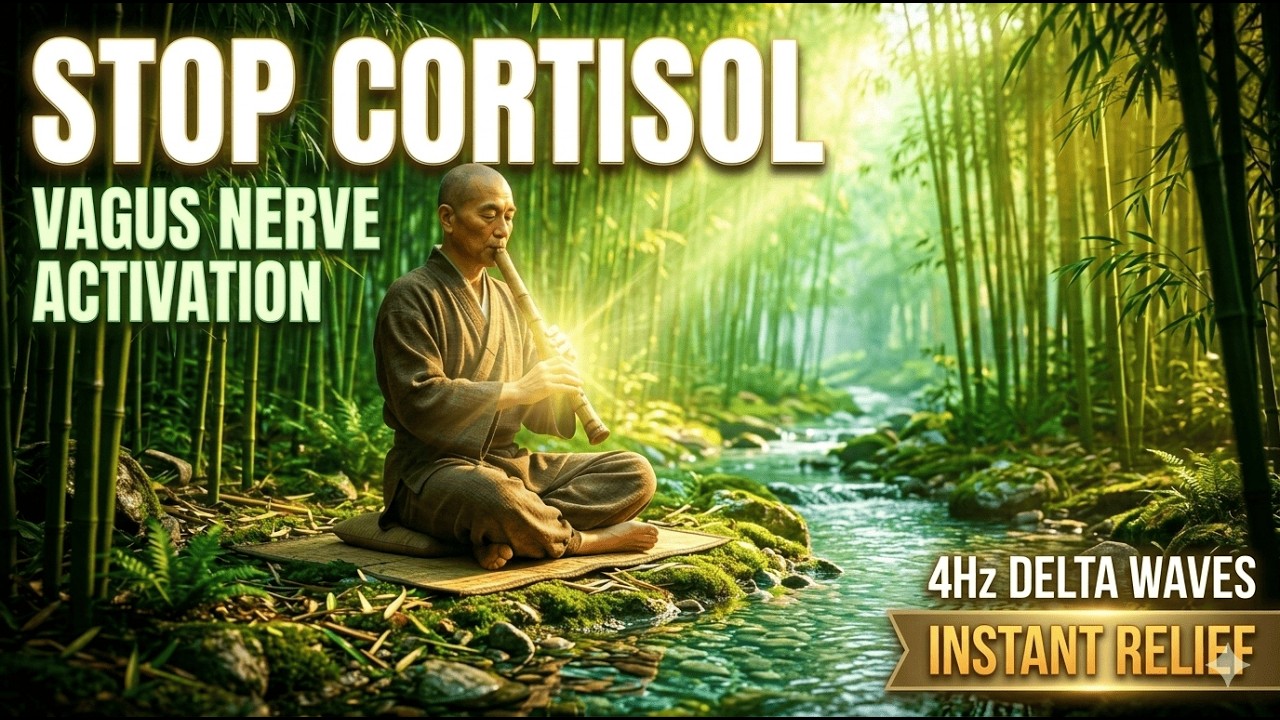 Lower CORTISOL Instantly ❯ 4Hz Delta Waves | Vagus Nerve Healing Meditation (Tibetan Flute)