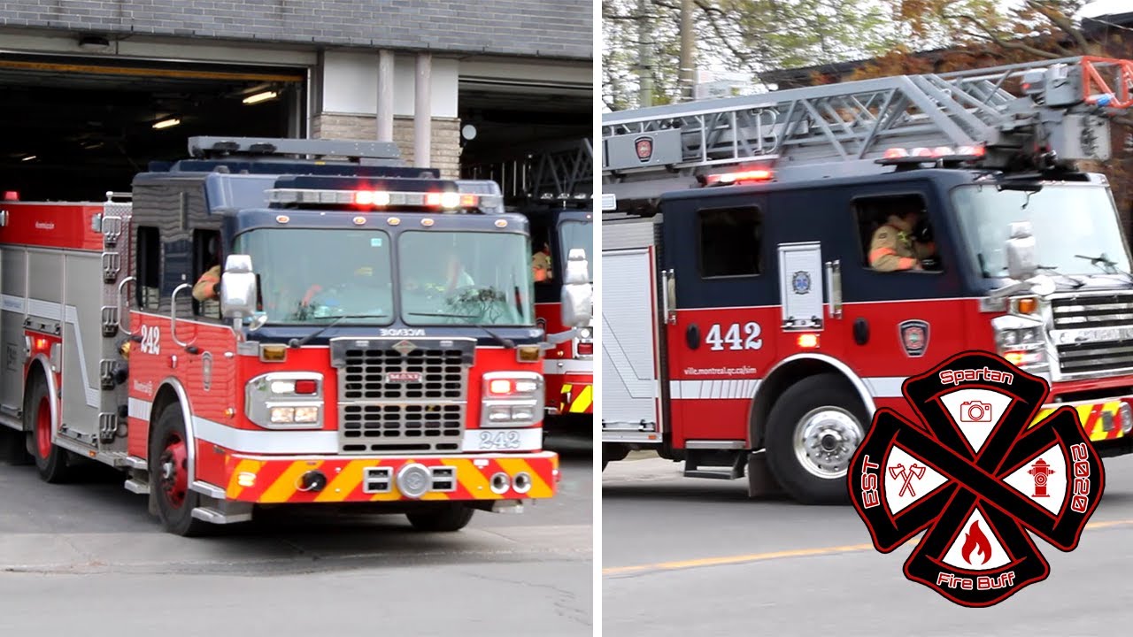 Cartierville l SIM pumper 242 and ladder 442 responding to a trapped person