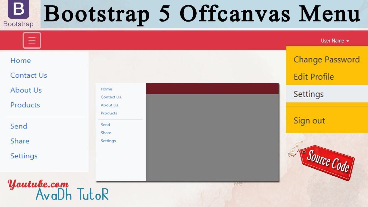 bootstrap 5 offcanvas menu example | offcanvas sidebar menu example | how to create sidebar menu