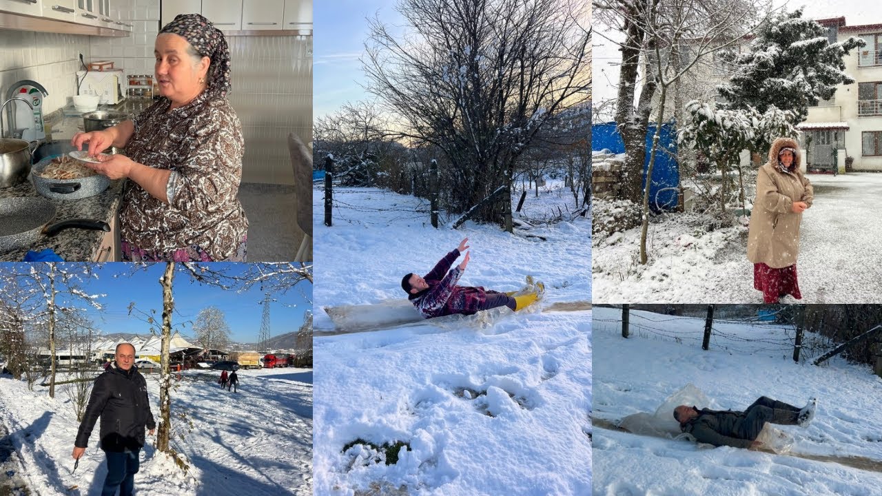 Karda yuvarlandik❄Babam çocukluğuna geri gitti‼️#kar #kayak #kızak #köyhayatı #ev #home #çaycuma