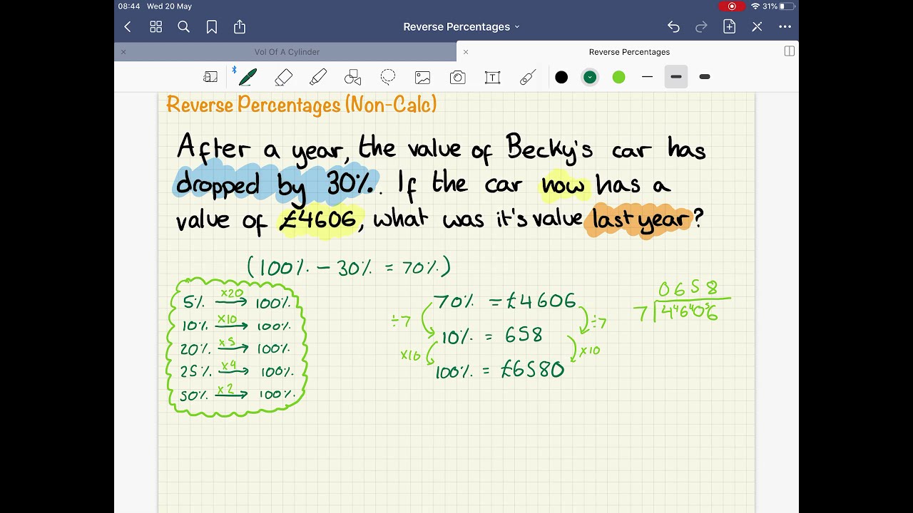 02b Reverse Percentages Non Calc (N5Maths)