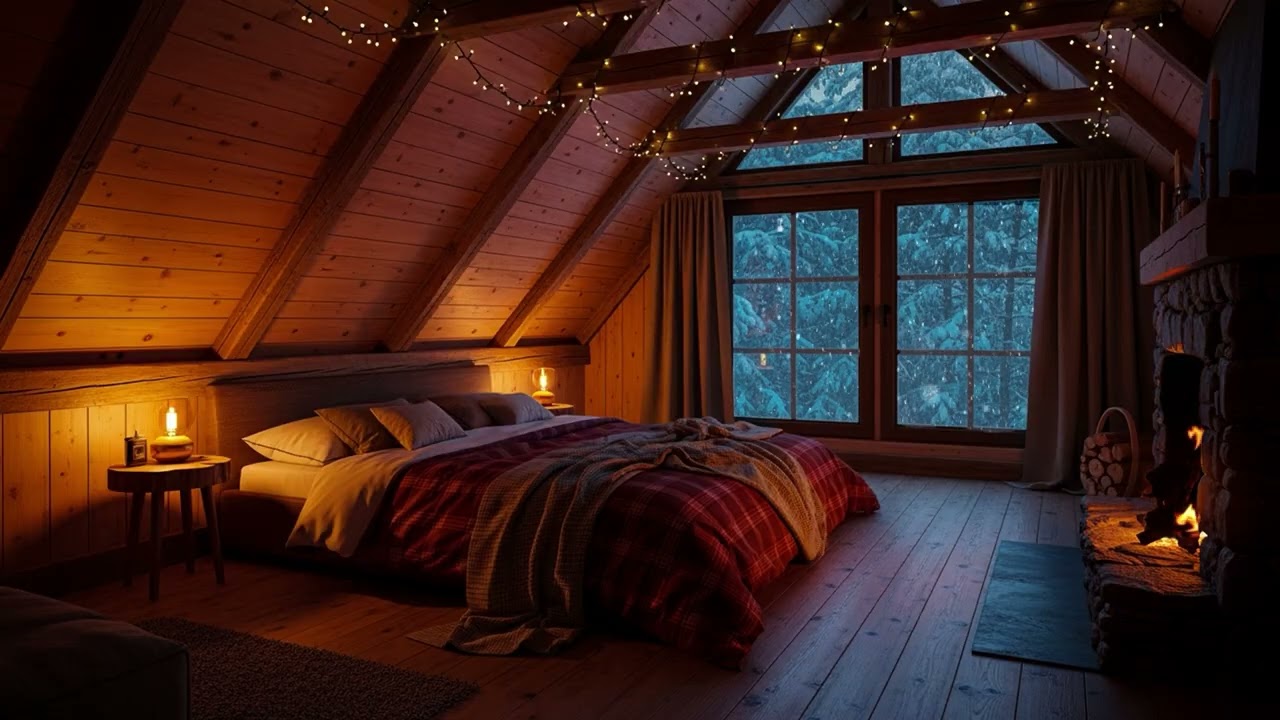 Snowstorm Outside, Warm Fireplace Inside – Cozy Winter Attic for Falling Asleep Fast & Sleeping Deep