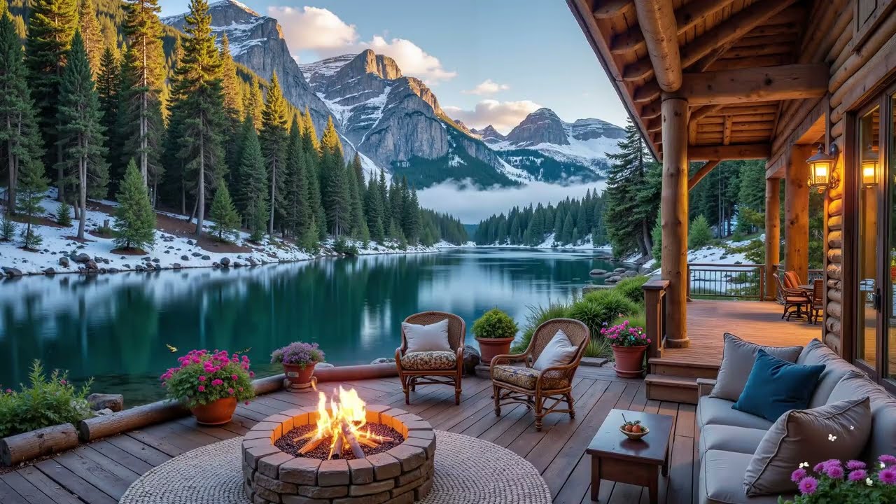 Relaxing Piano Music with Birds Singing & Crackling Fire 🌿 Spring Riverside Relaxation in Forest