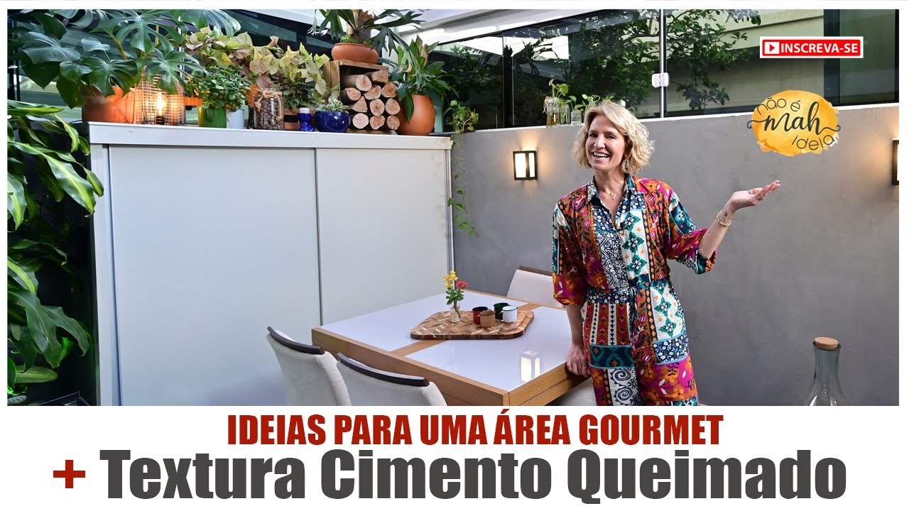 Área Gourmet com churrasqueira e Parede de cimento queimado
