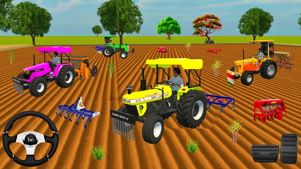 4 TRACTOR , 🚜 JHOTTA // 🚜SONALIKA // 🚜MASSEY // 🚜HINDUSTAN , FROM FARMING 🌾🌿 CULTIVATOR 3D GAM VIDEO