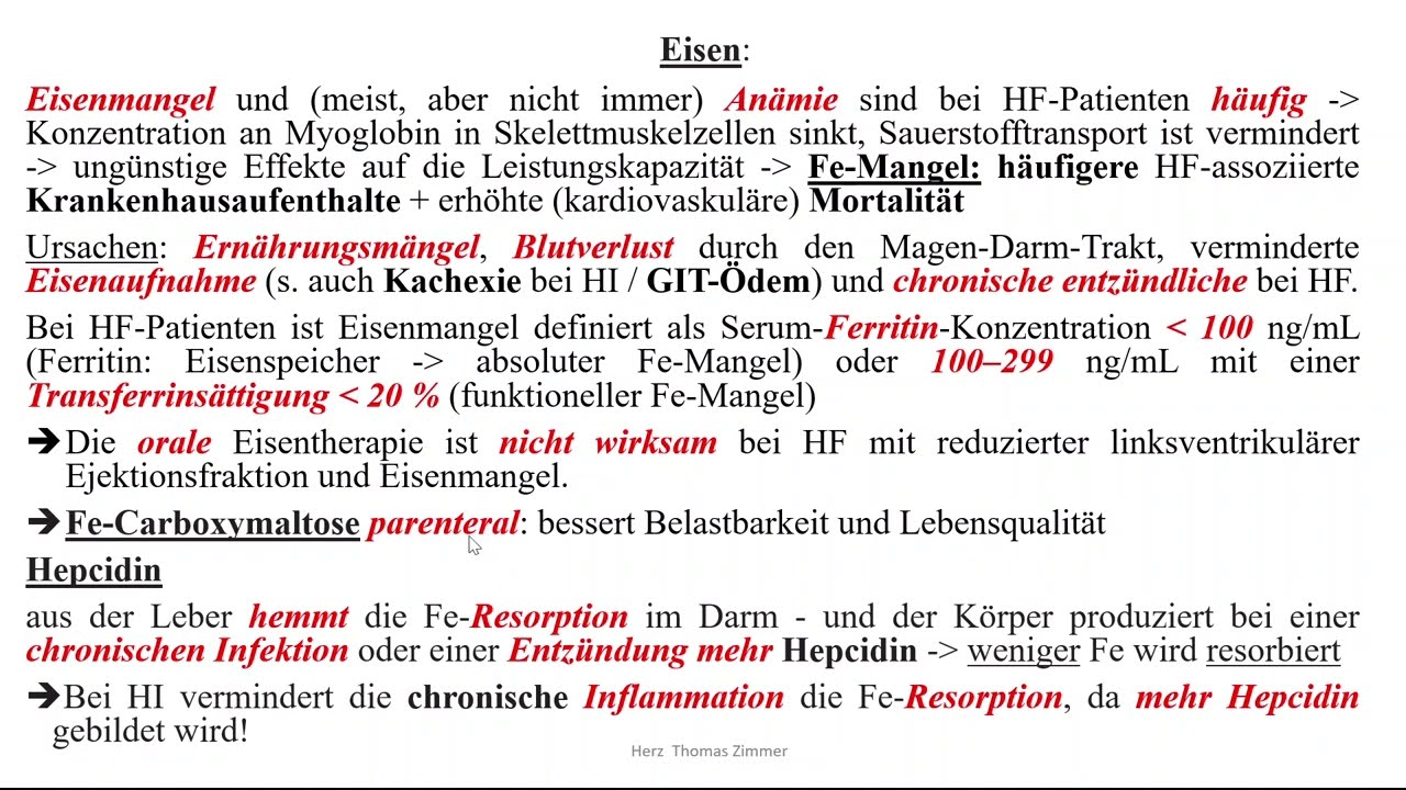 Herzinsuffizienz Therapie 1: Allg. Maßnahmen; Eisen; Überblick: medikamentöse Therapie (Leitlinie)