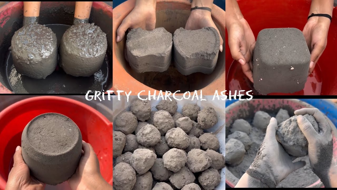 Gritty Charcoal Ashes🤌🏻 Dry+Water+Claypot Crumbling ASMR 😍#asmr 