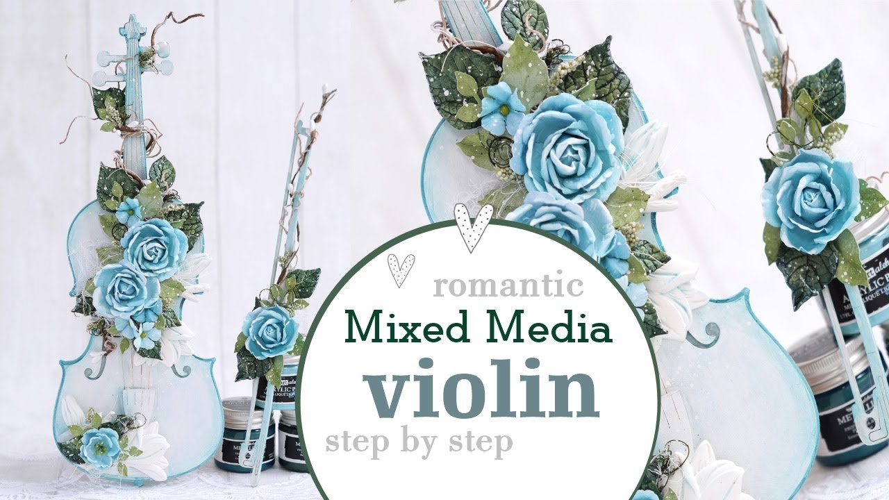 Mixed Media Violin with Handmade Flowers