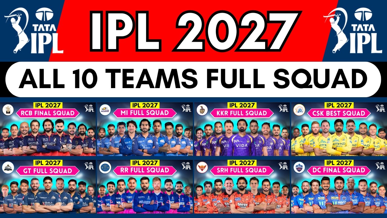 IPL 2027 All Teams Squad | IPL 2027 Players List | MI, CSK, RCB, KKR, LSG, GT, SRH, DC, PBKS, RR