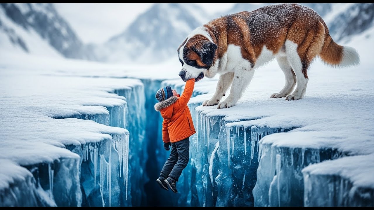 heroic dog saved a child who fell into a freezing crevasse