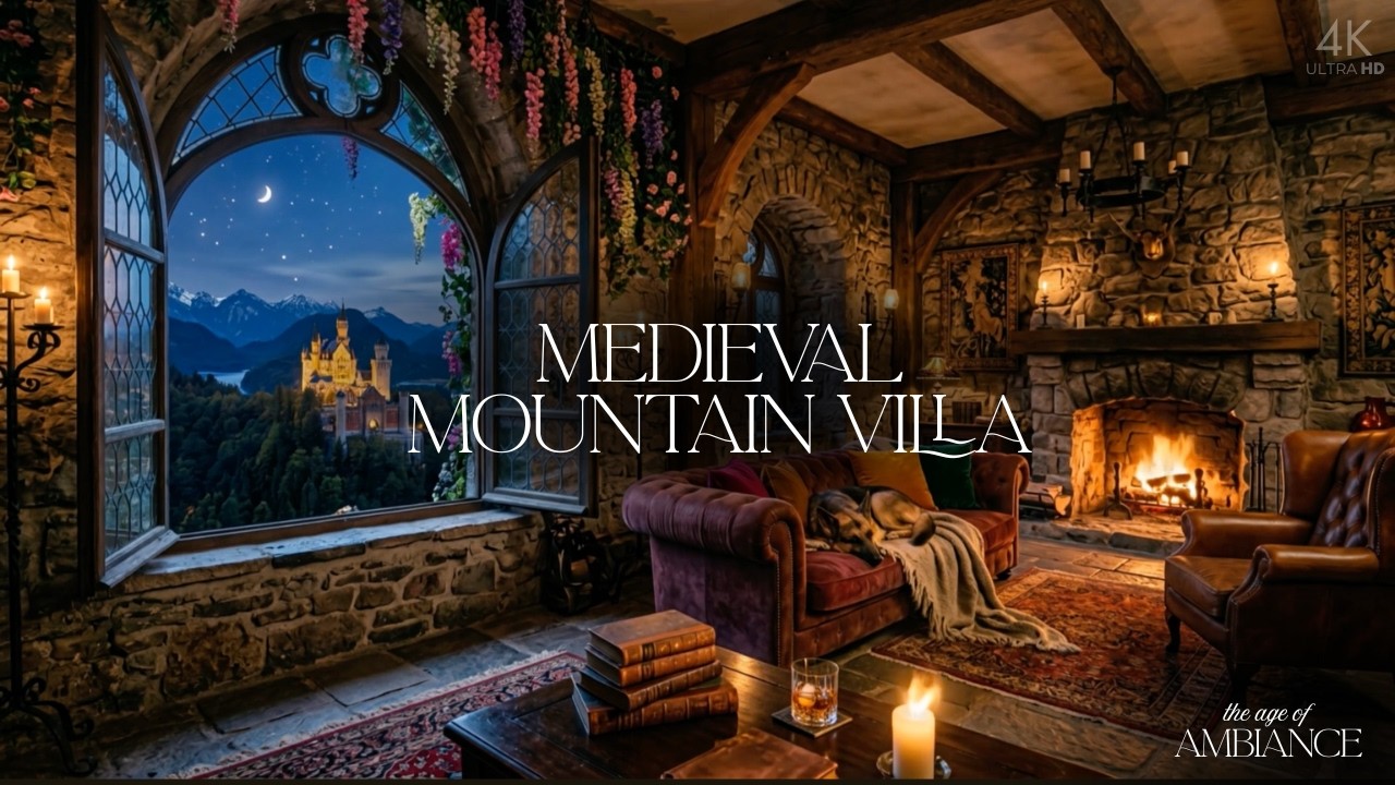 Medieval Mountain Villa | German Shepherd & Fireplace Ambience | 3 Hours