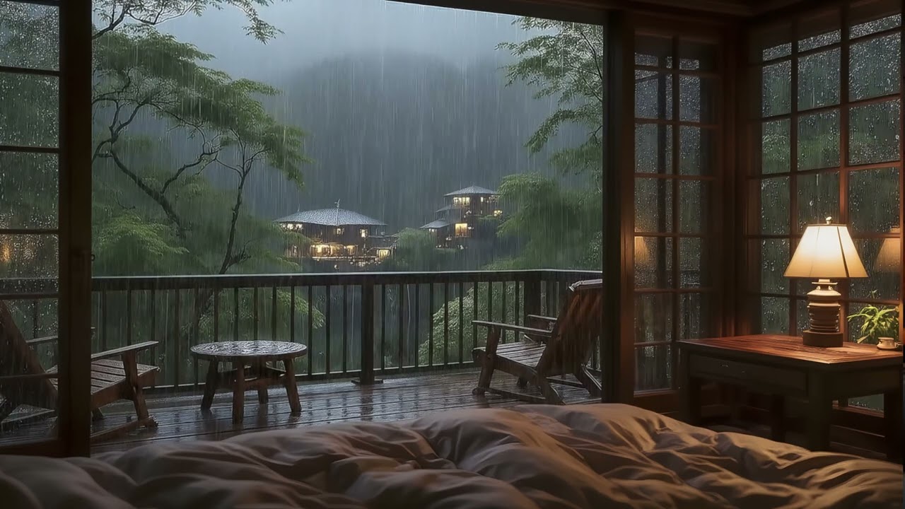 Perfect Rain Sounds in Cozy Mountain Bedroom with Wall Lamp 🌧️ Rain on Window for Deep Sleep