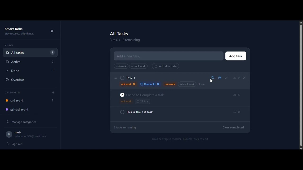 Smart Tasks &ndash; Full Stack Task Manager (React, Vercel, PostgreSQL)