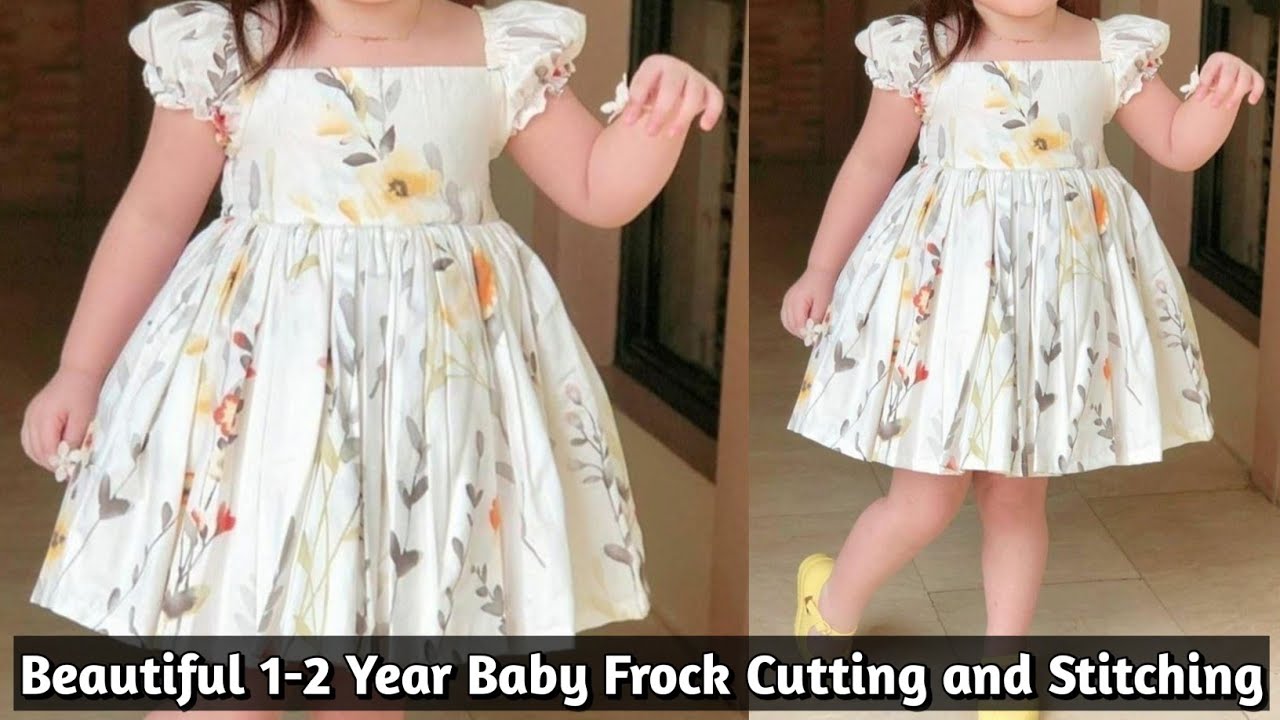 1-2 Year Baby Frill Frock with Elastic Sleeves Cutting and Stitching | Elastic Sleeves Design
