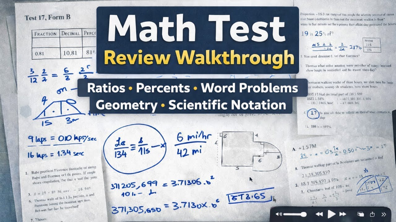 Math Test Review Walkthrough | Ratios, Percents, Word Problems, Geometry, Scientific Notation