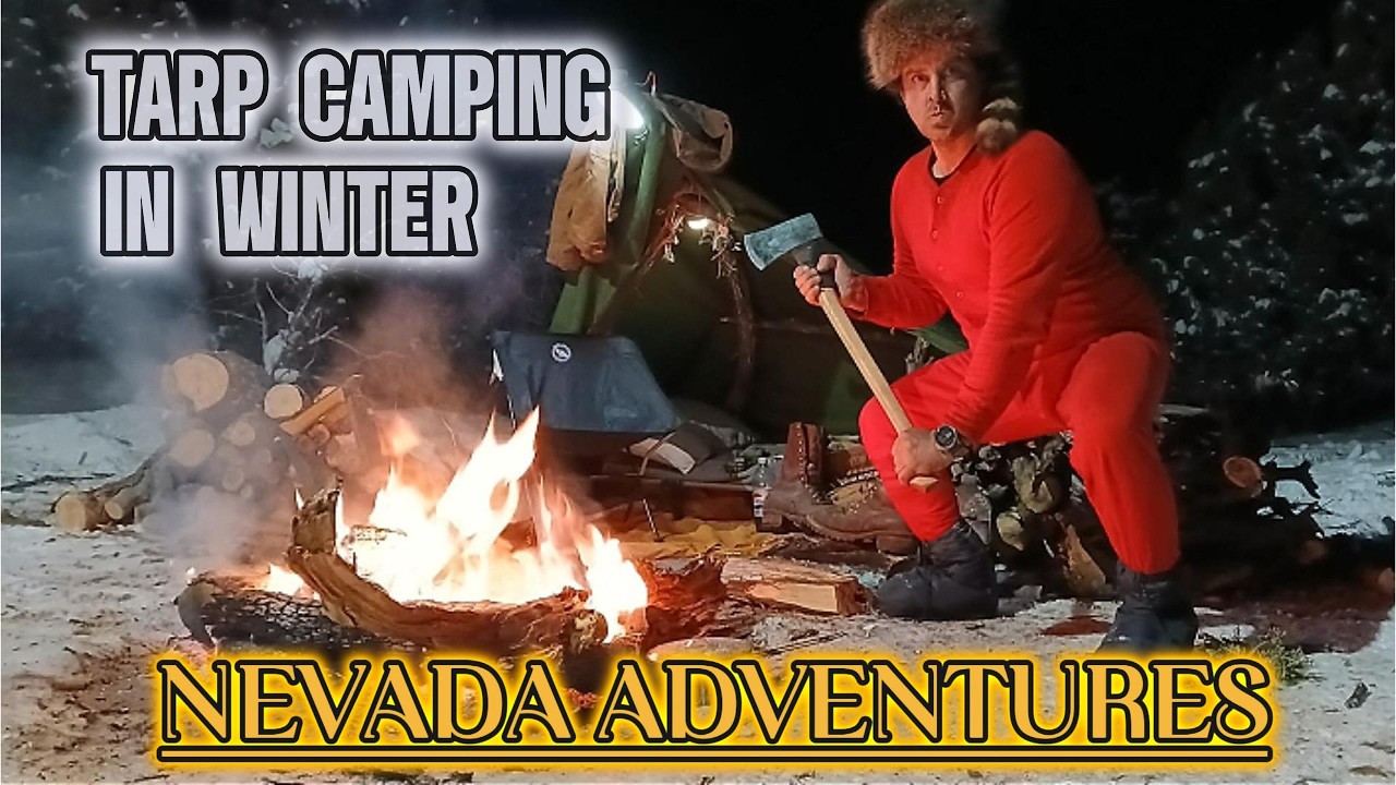 Winter camping in Harbor freight canvas tarp shelter, 8 degrees F