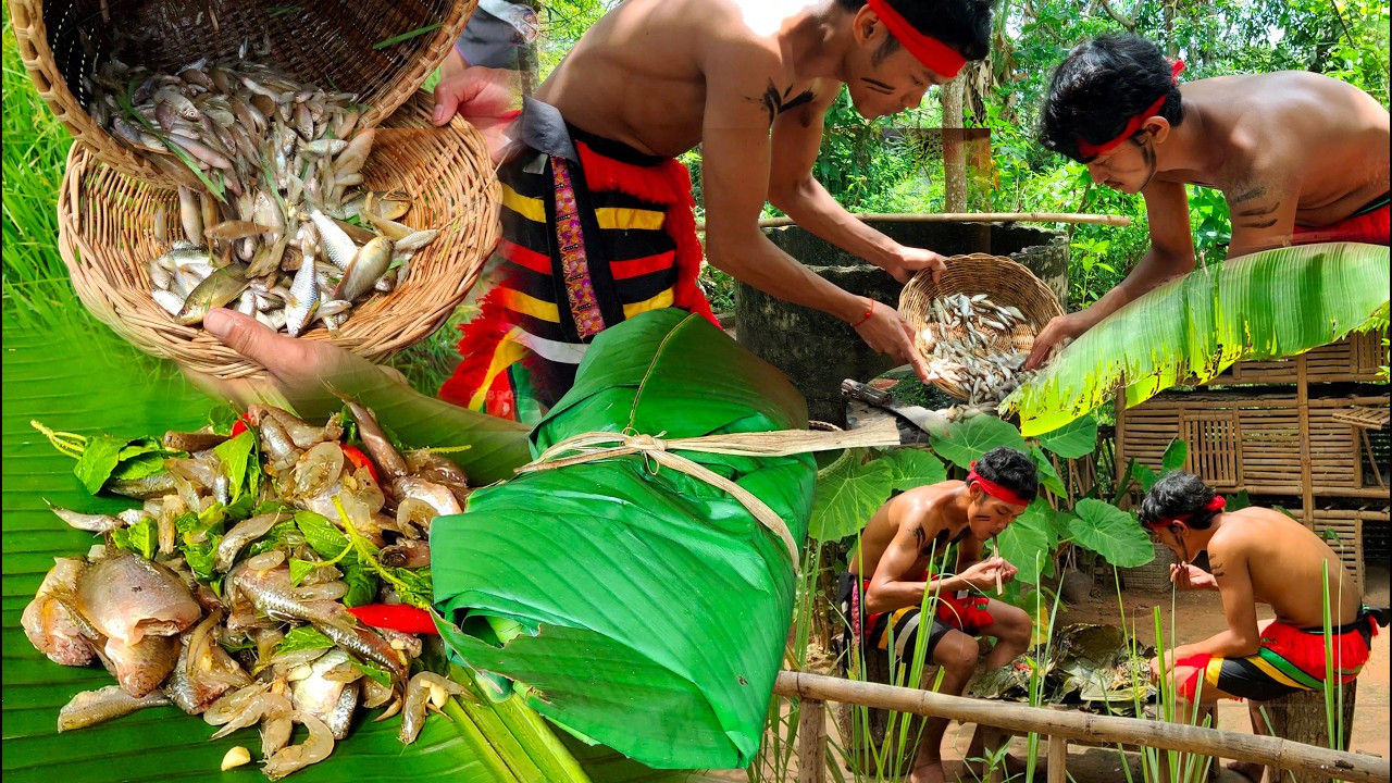 Traditional Food - Two Brother Find Mini Fish from Rice Field - Cooking with Special Recipe