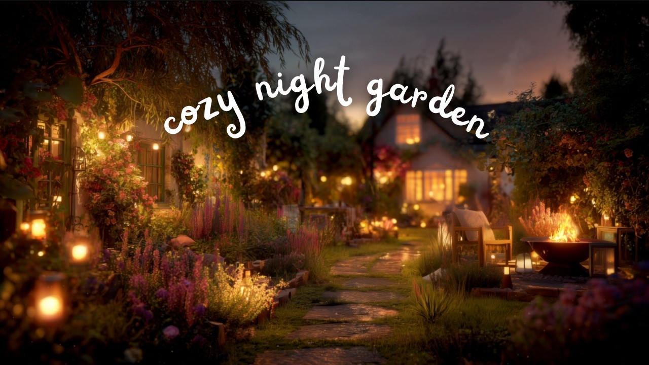 Relaxing Garden Ambience at Night 🌙 Cozy Campfire & Cricket Sound 🔥