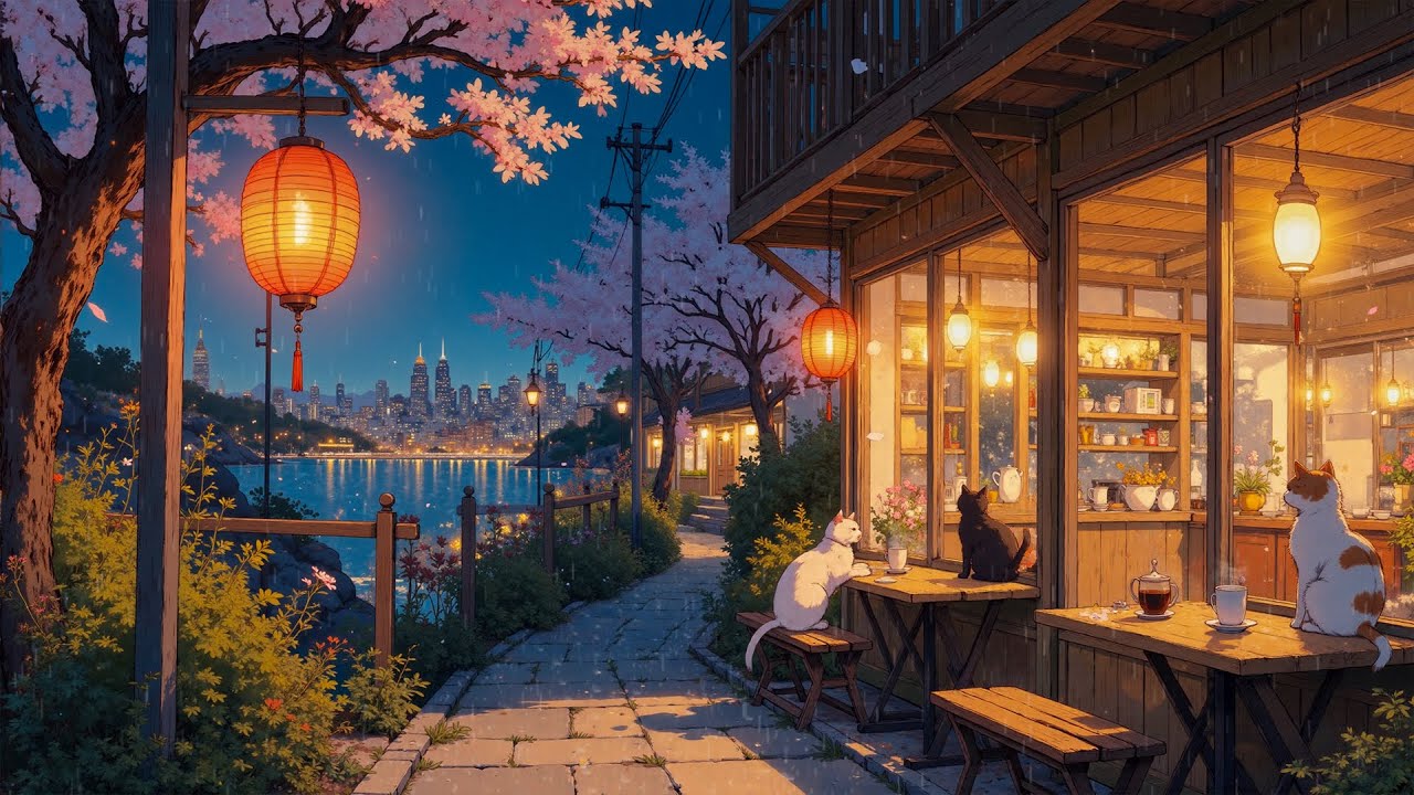 Rainy Night in Kyoto City 🐾🌸 Cozy Caf&eacute; by the River | Lofi Beats for Study & Relax