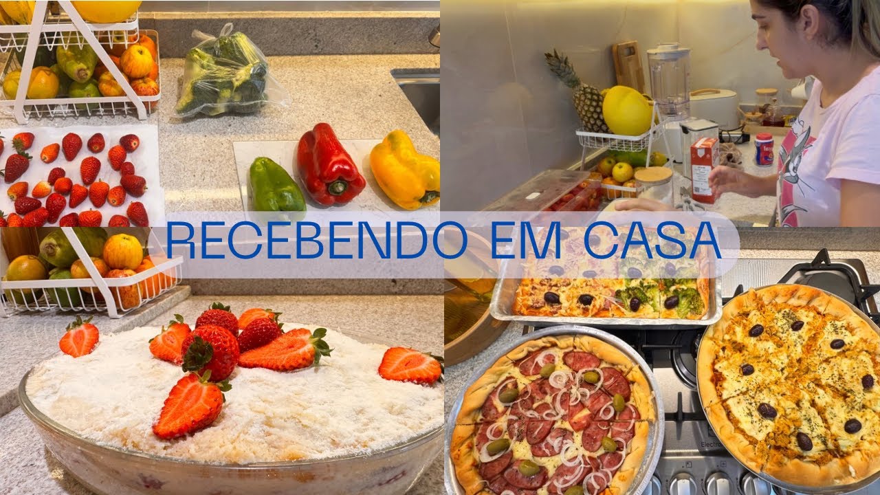 RECEBENDO EM CASA, FIZ PIZZA COM MASSA CASEIRA, BOLO GELADO DE COCO COM MORANGO E ENTRADINHA FÁCIL 