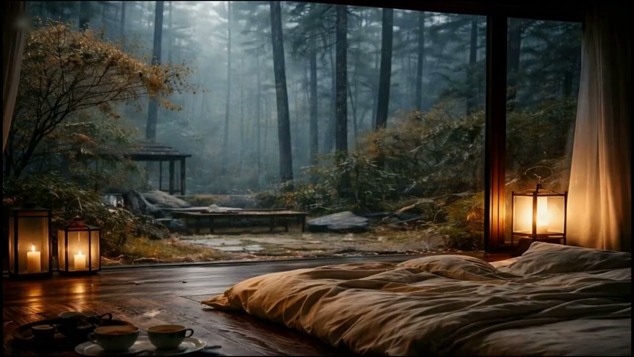 Heavy Rain in Cozy Forest Garden Bedroom 🌧️ Rain on Window for Deep Sleep & Zen Ambience