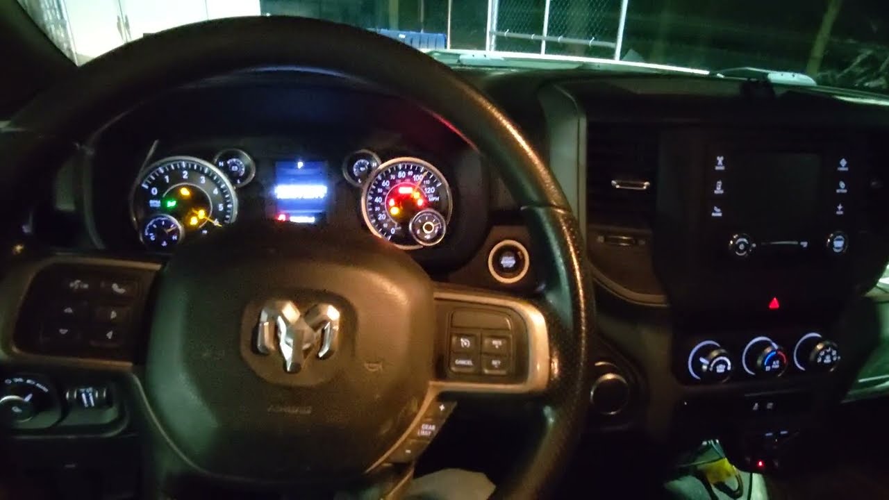2019 Ram 2500 pickup work truck 6.4L engine start up dashboard lights at night pretty colors cool yo