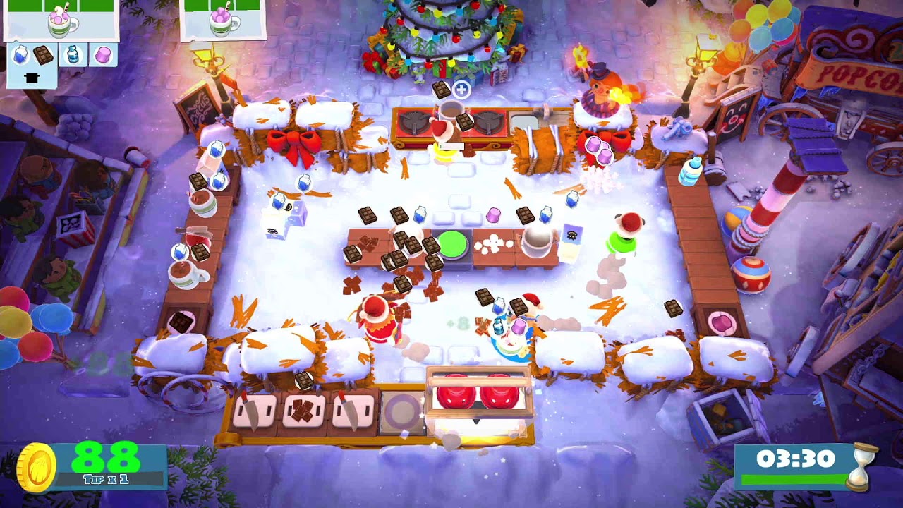 Overcooked 2 Winter Wonderland Level 1-1 4 Stars 4 Player Co-op