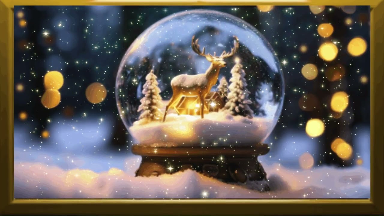 Christmas Mood, Snow Christmas Gold Framed TV Picture.  #christmas#moose#video
