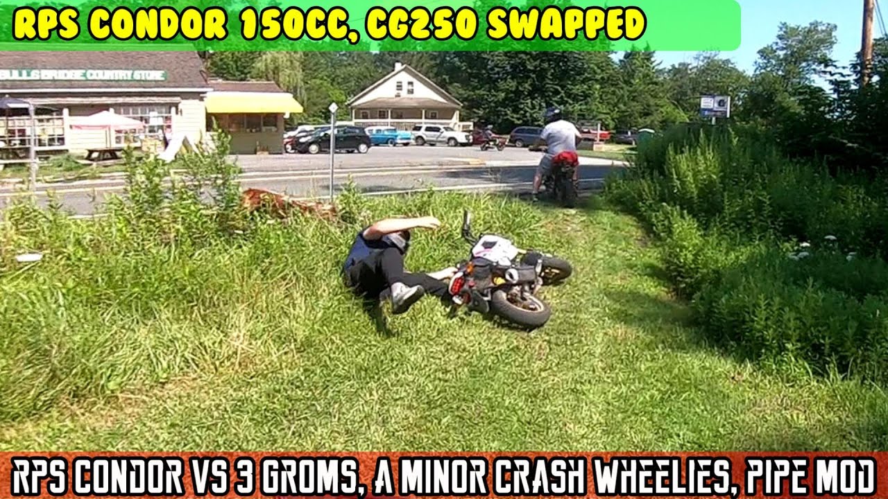 (E10) 223cc RPS Condor VS Honda Grom's. Which is faster? Small crash and I quiet the muffler a bit.