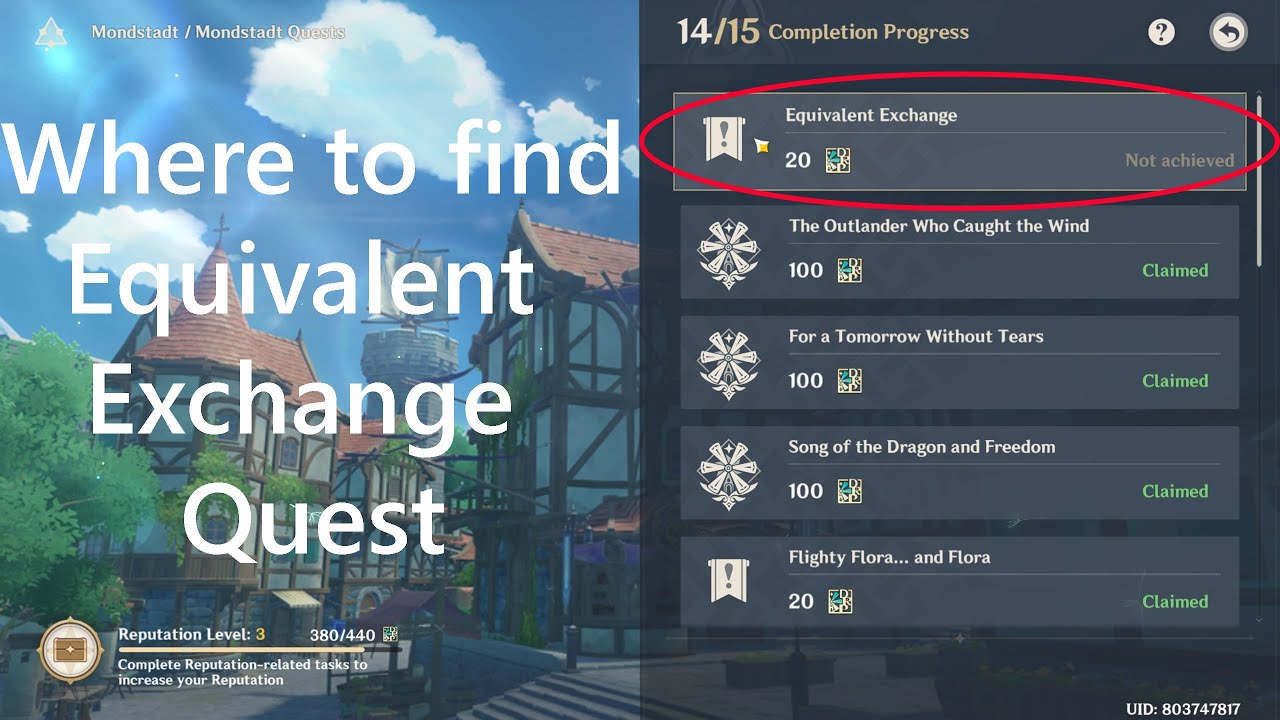 Where to find/How to complete Equivalent Exchange Quest (Completing Monstadt Reputation Quests)