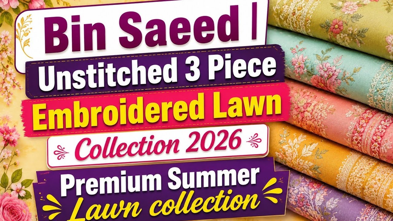 Bin Saeed | Unstitched 3Piece Embroidered Lawn Collection 2026 | Premium Summer Lawn Suits for Women