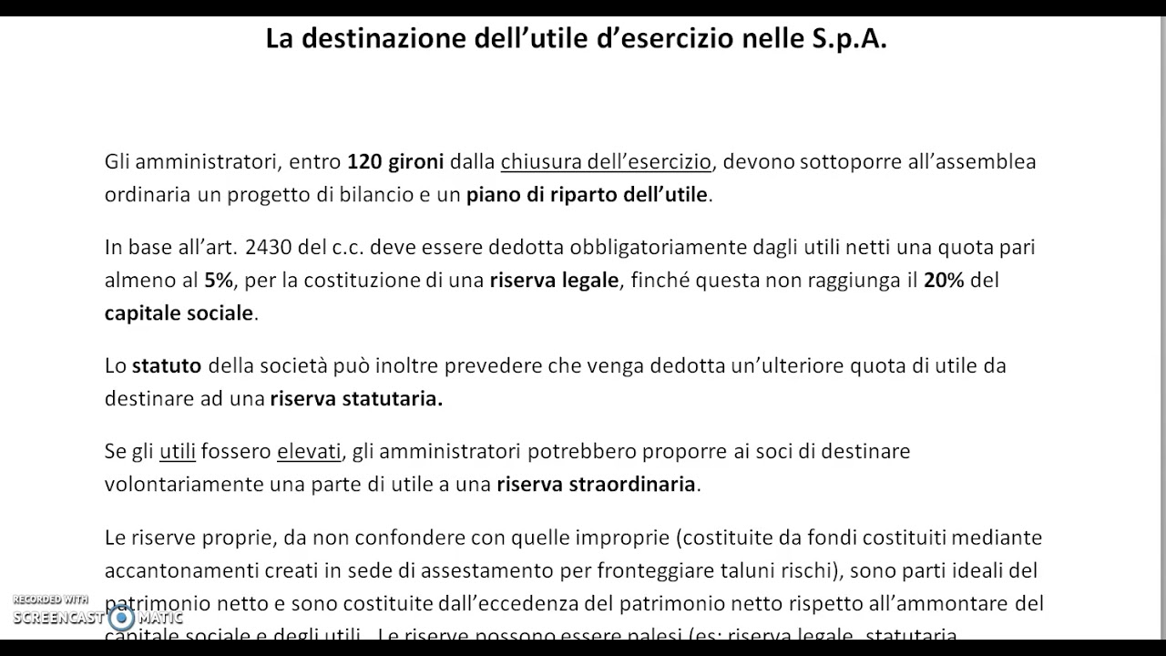 La destinazione dell'utile d'esercizio nelle S.p.A. @economiaaziendalepervoi